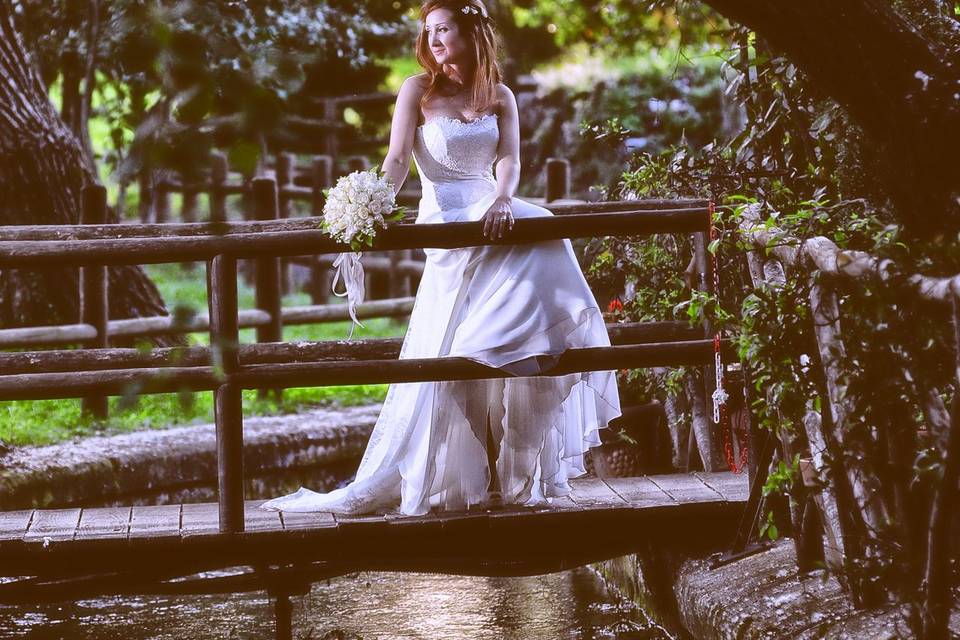 Bride on bridge