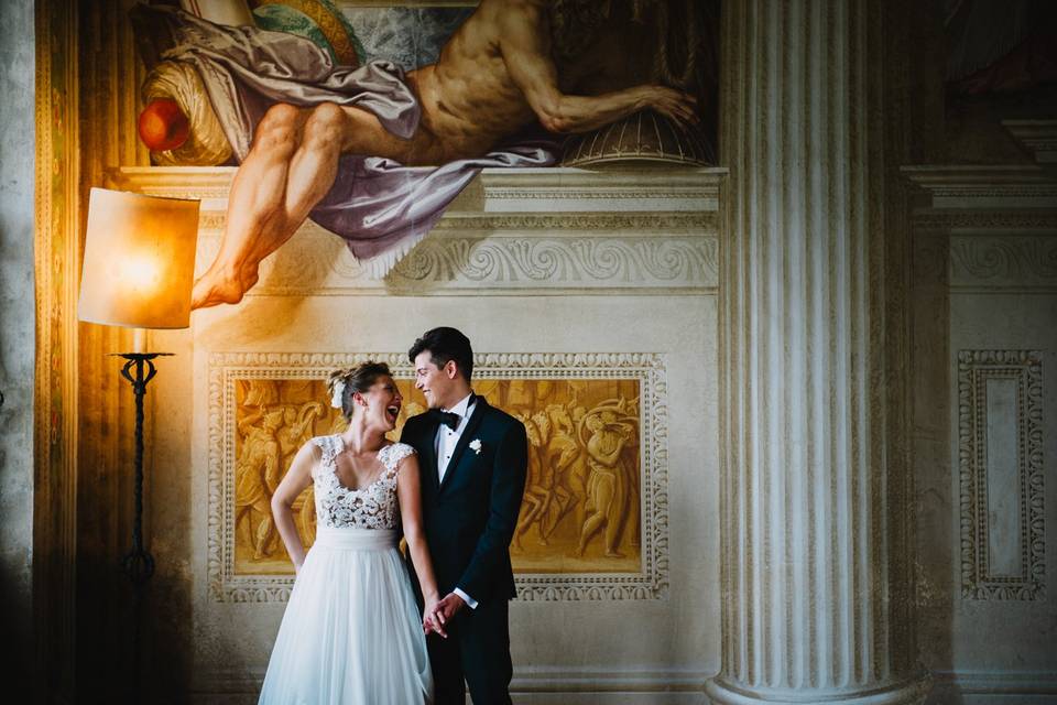 Newlyweds portrait in villa