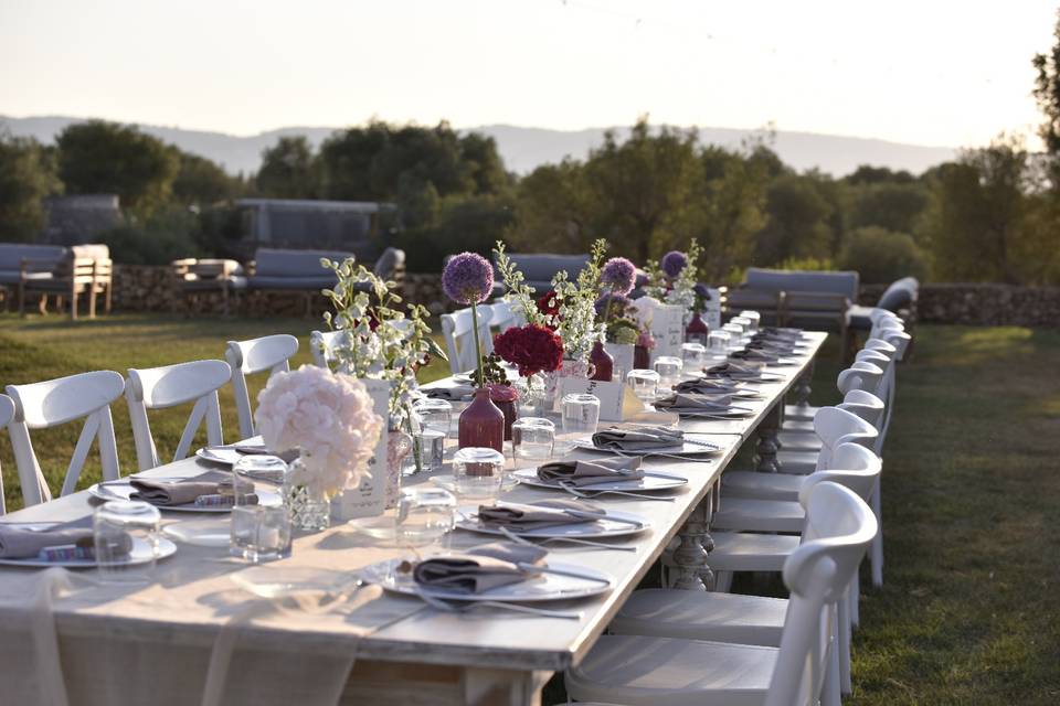 Allestimento cena nel prato