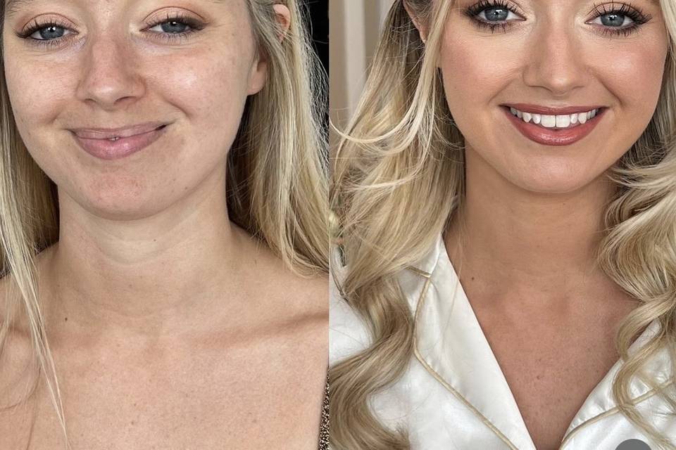 Bride make up before and after