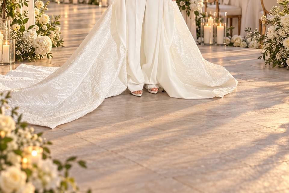 Abito pantalone con sovragonna