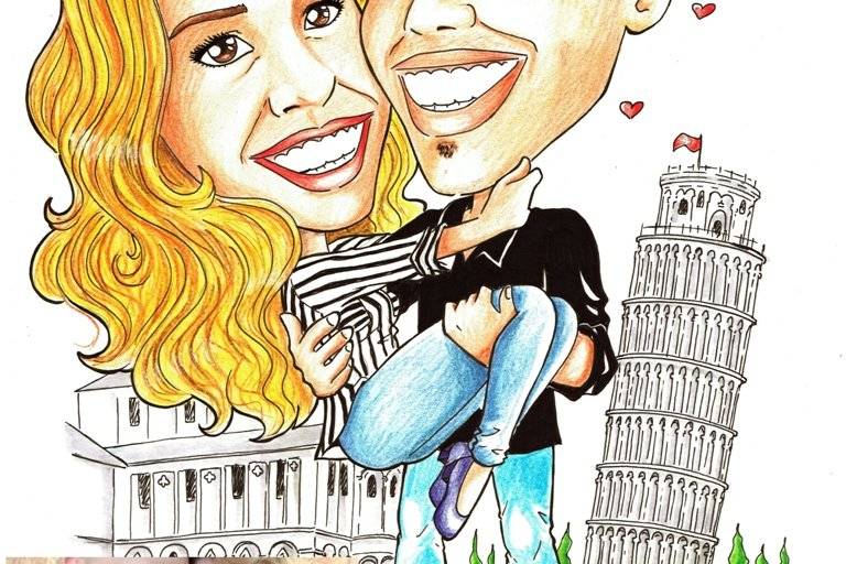 Caricatura fidanzati a Pisa