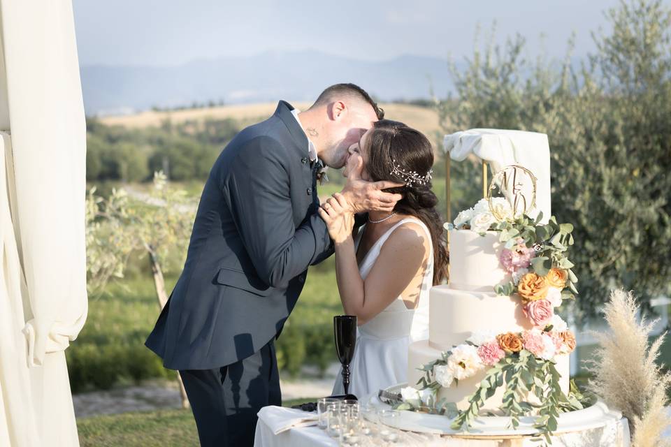 Taglio della torta sul prato