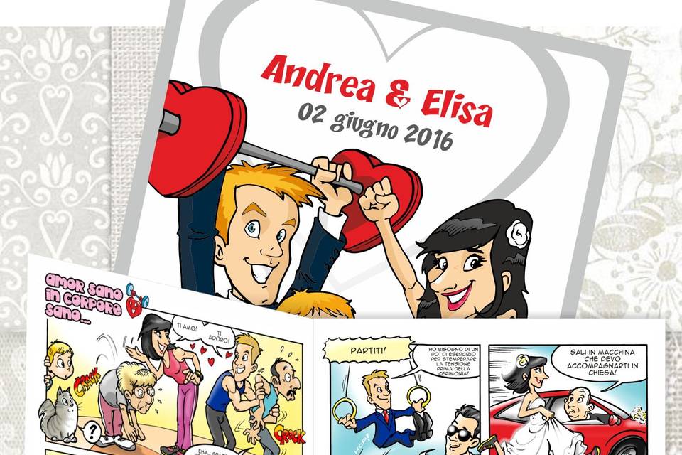 60 PARTECIPAZIONI MATRIMONIO CARICATURA SPOSI INVITI