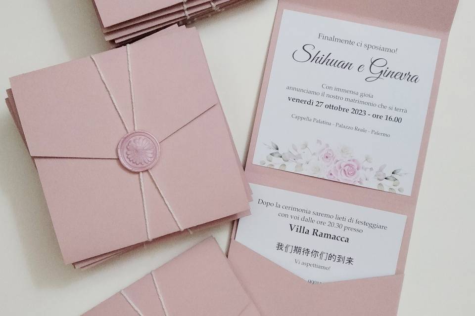 Partecipazione pocketfold rosa