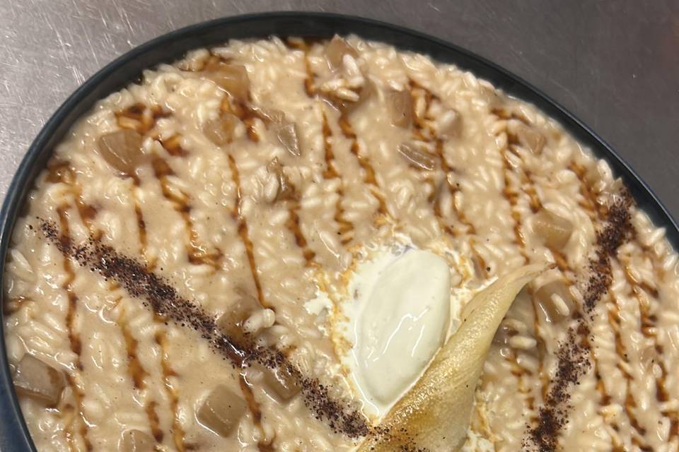 Risotto pere vermouth cacao
