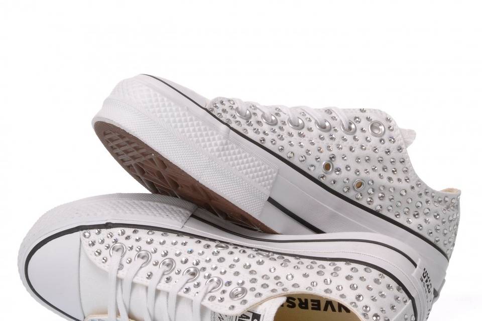 CONVERSE All Star Platform Nera Borchie e Swarovski Personalizzata