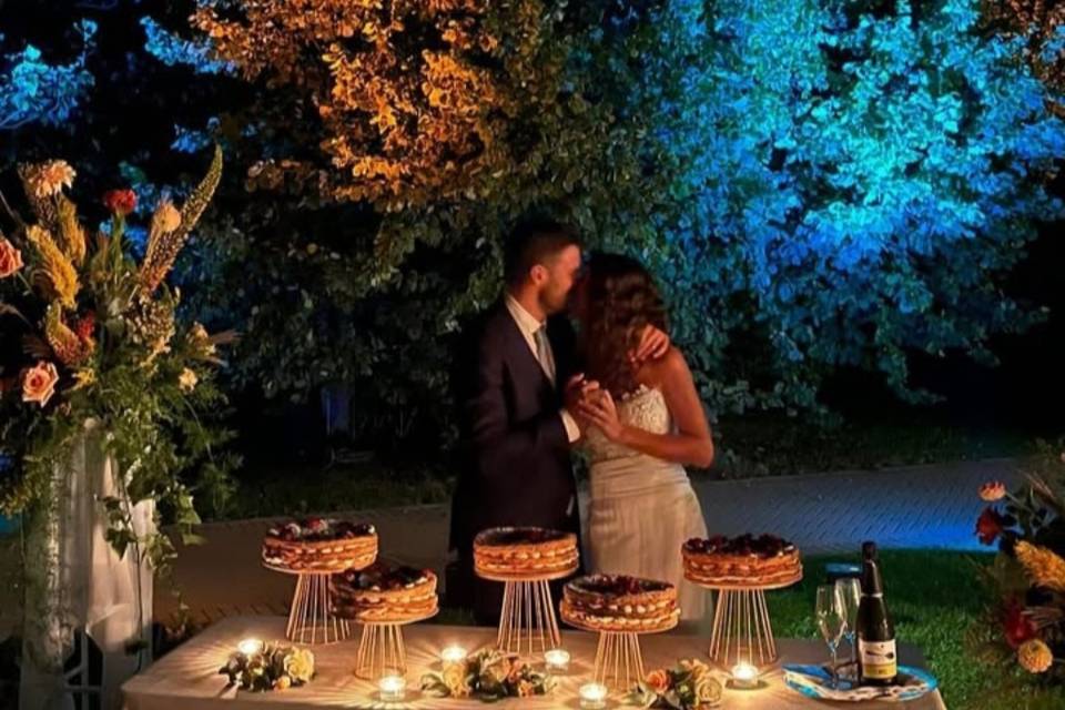 Taglio torta in giardino
