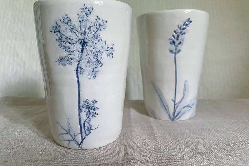 Bicchieri Ceramica Fiori Blu