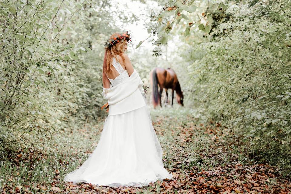 Autumn wedding with horse