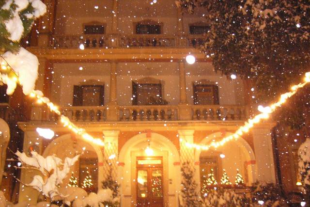 Foto notturna con la neve