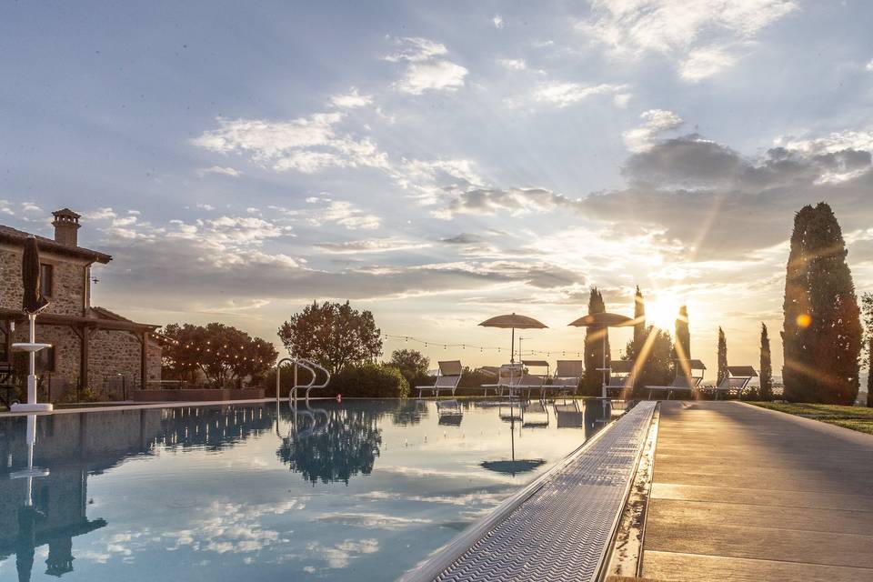 Swimming pool at sunset