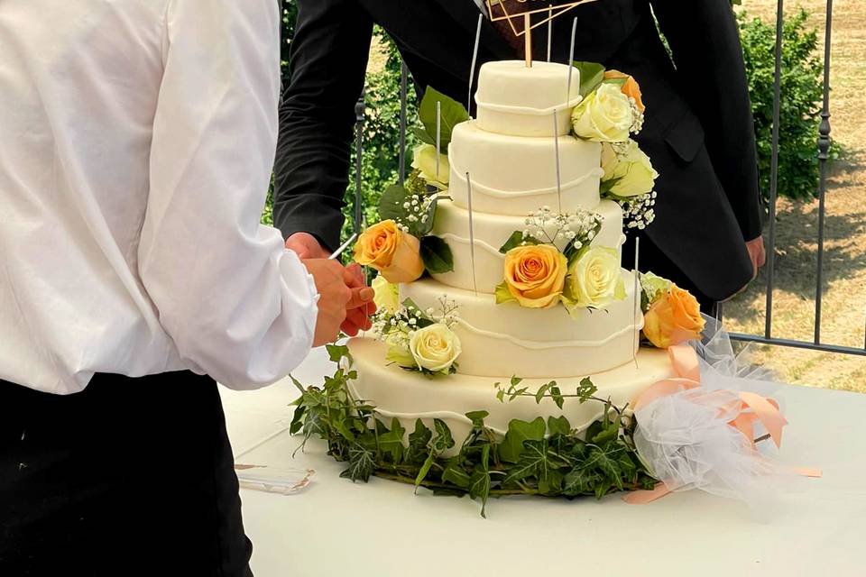 Torta nuziale in terrazza