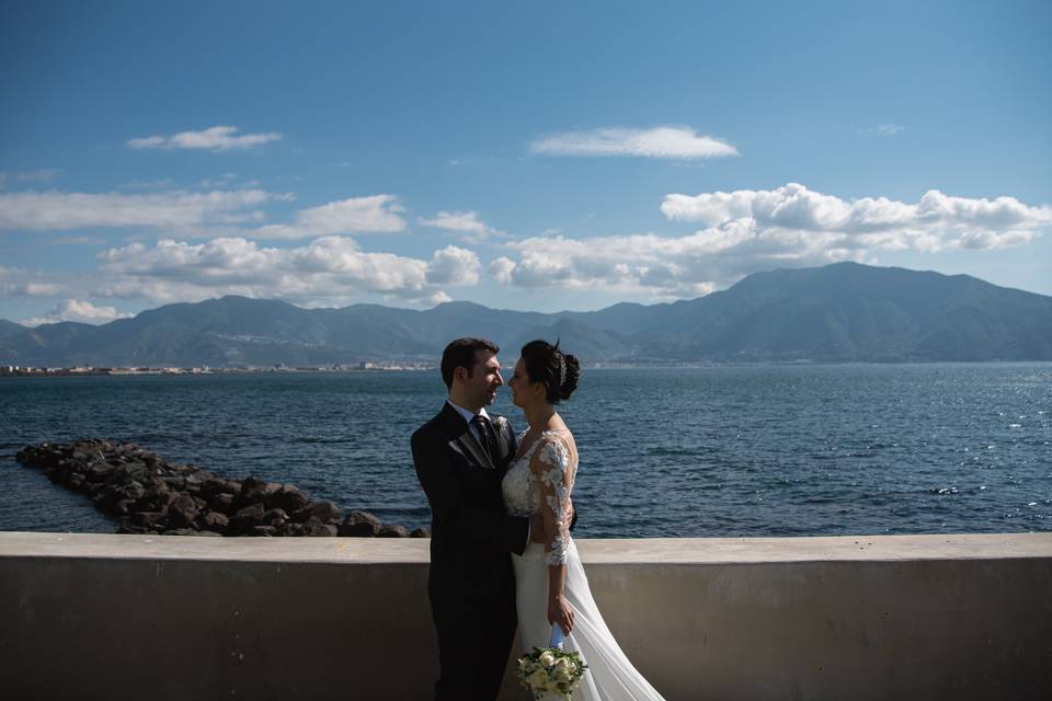 Bride + groom + sea