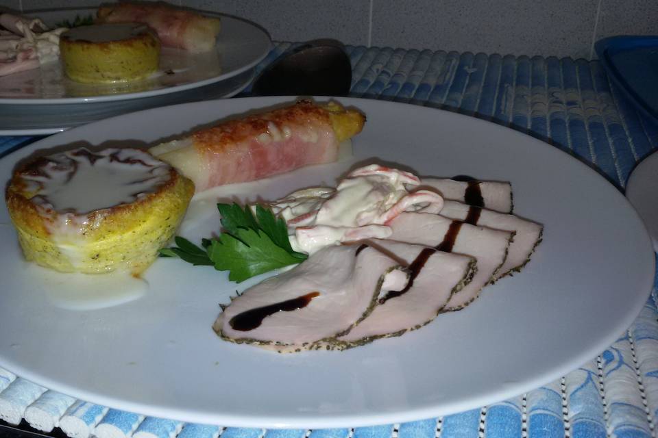 Lonza con asparagi e tortino