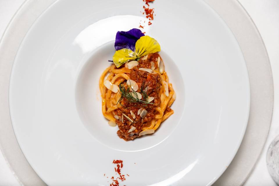 vista aerea pasta lunga gourmet