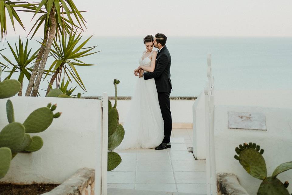 Ocean view bride and groom