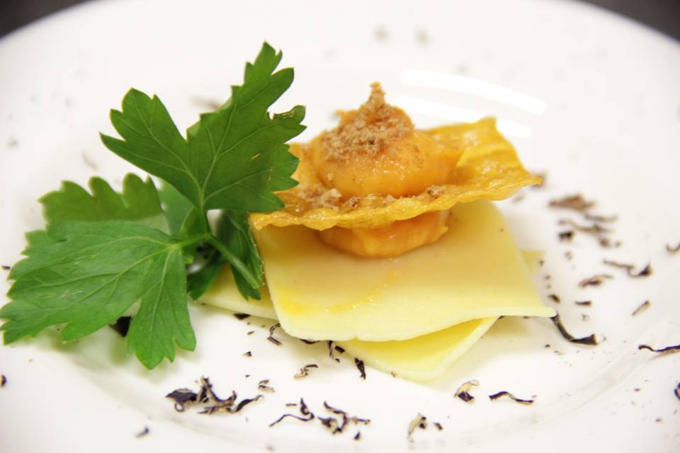 Raviolo scomposto di zucca