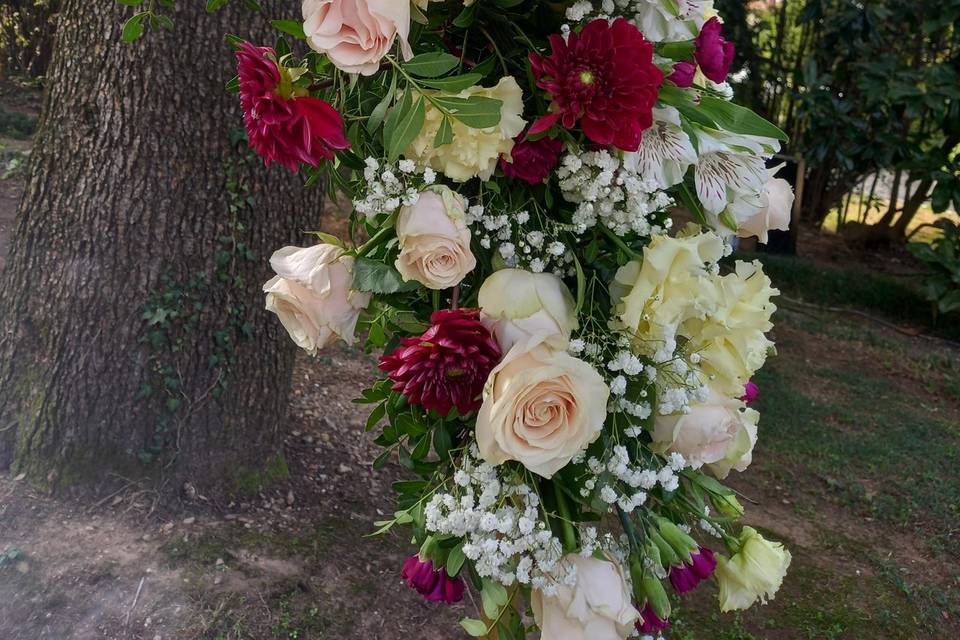 Arco di fiori fra gli alberi