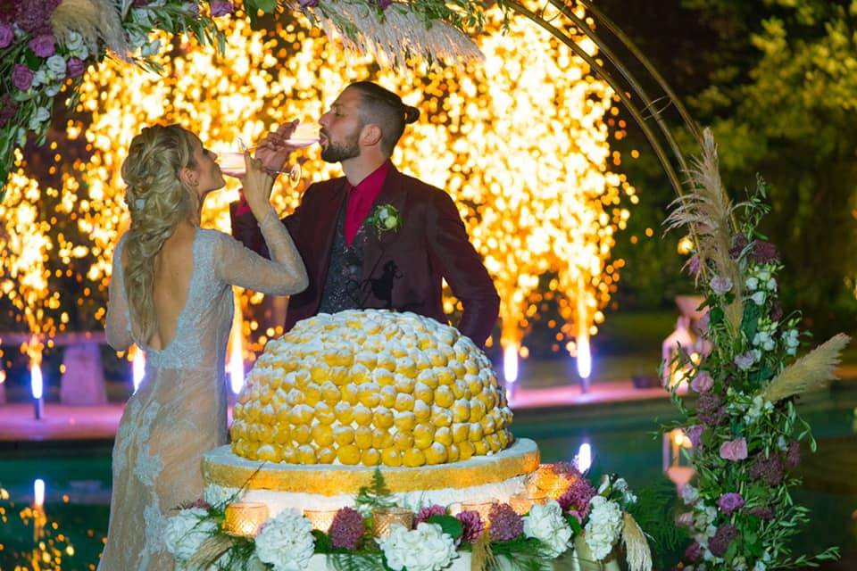 Wedding cake and fireworks