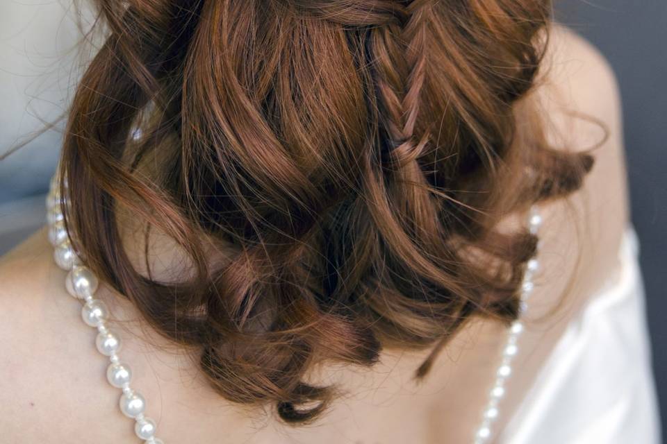 Long fringe updo