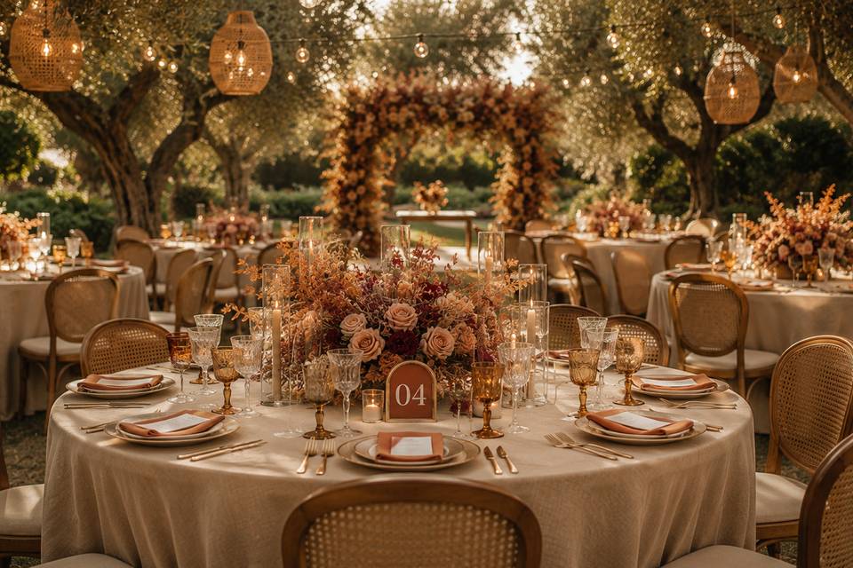 Allestimento dei tavoli degli