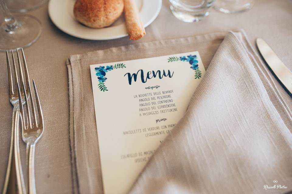 Menu matrimonio in blu