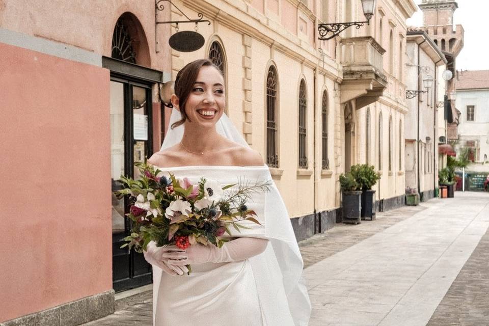 Abito drappeggiato, cady seta