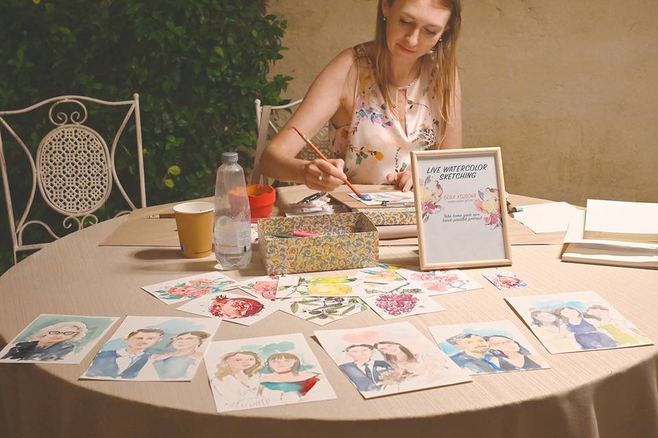 Postazione di live sketching a