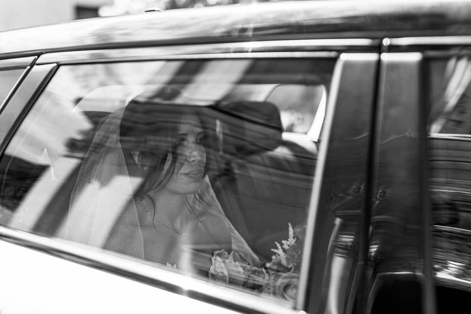 Bride in car