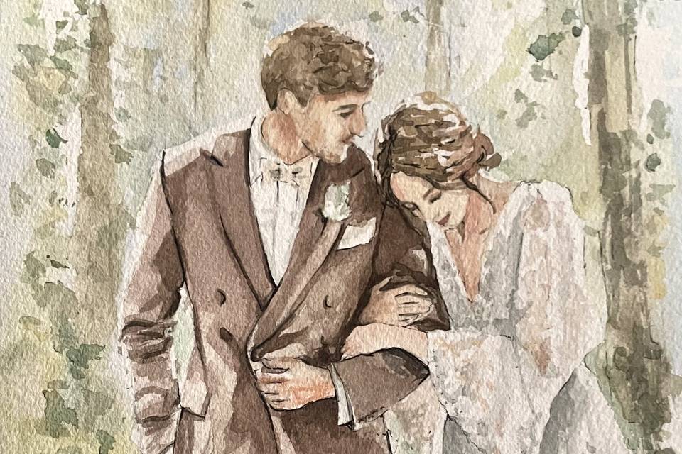 Ritratto sposi ad acquerello