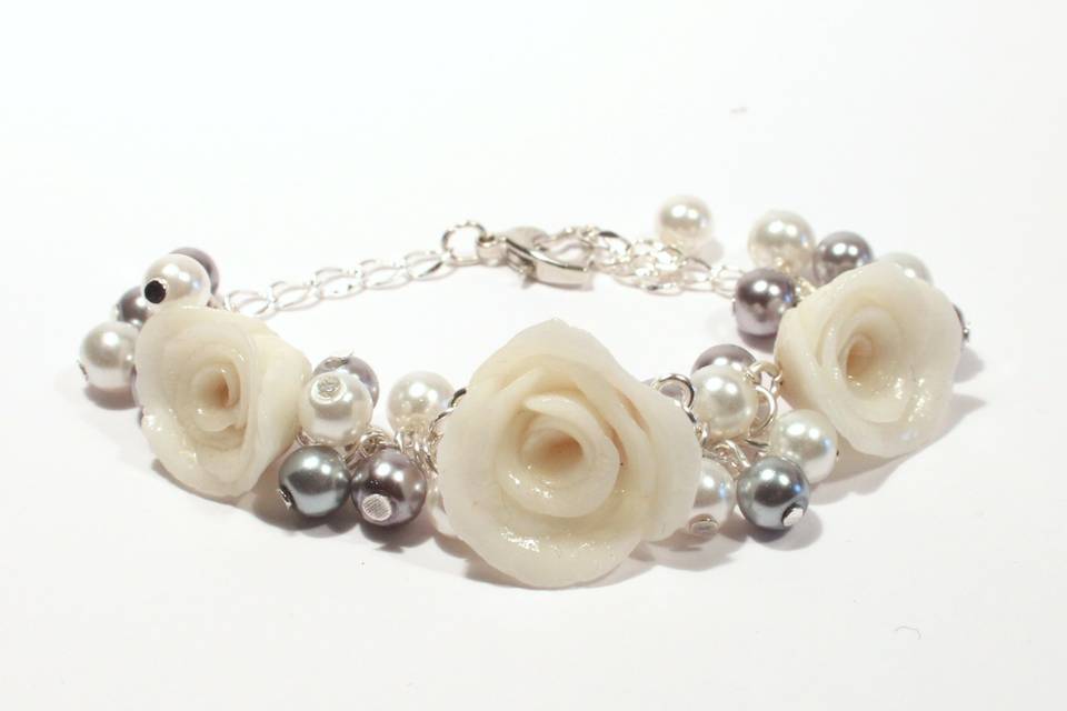 Bracciale cluster perle e rose