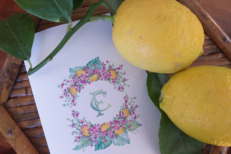 Monogramma limoni e bouganvill