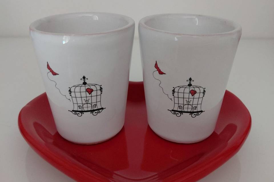 Vassoio cuore con tazzine Amor