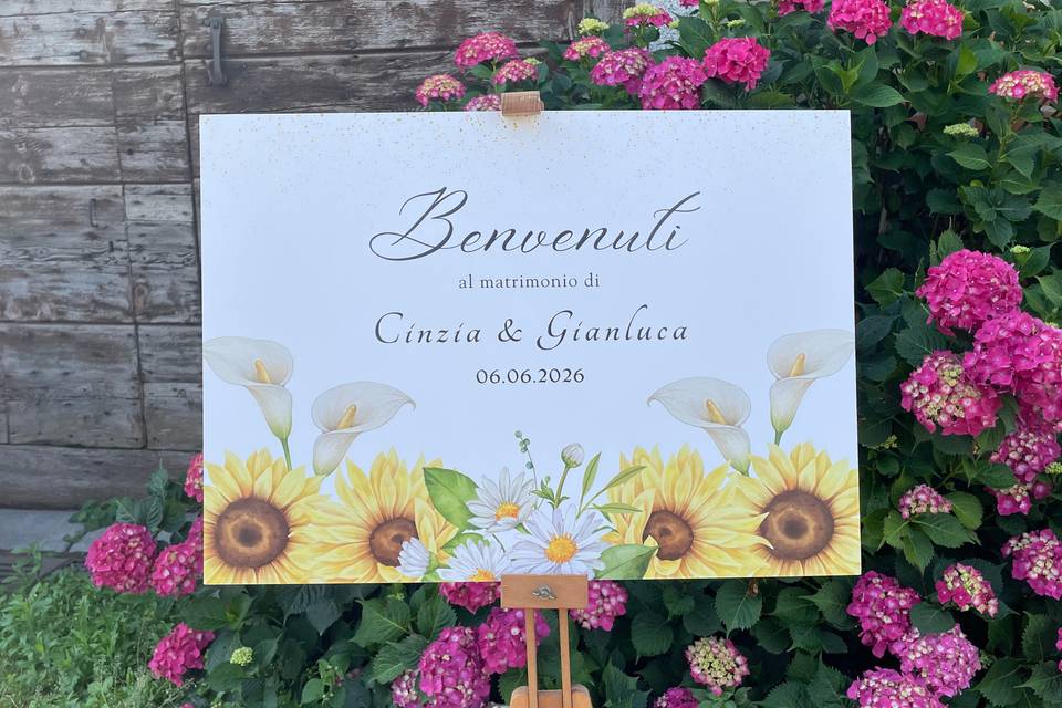 Welcome board girasoli calle
