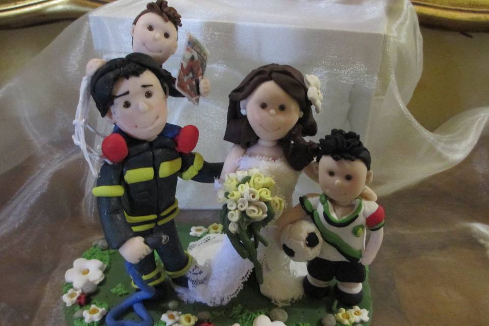 Cake topper sposi famiglia