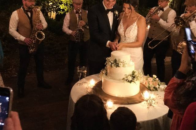 Taglio della torta con fiati