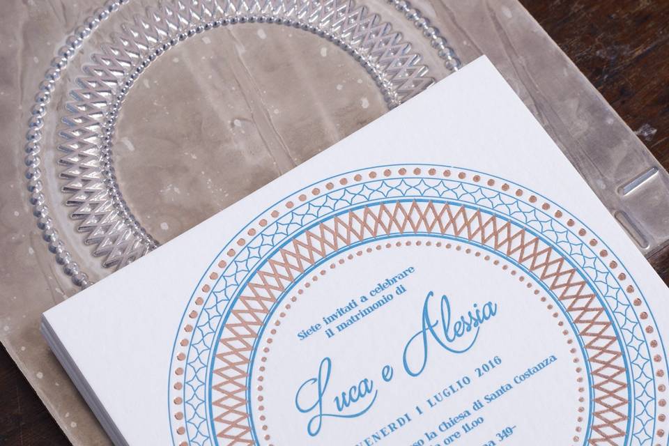 Copper letterpress invitation