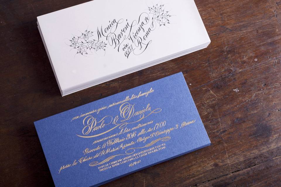 Blue letterpress invitation