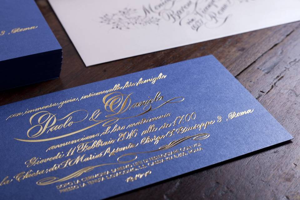 Blue letterpress invitation