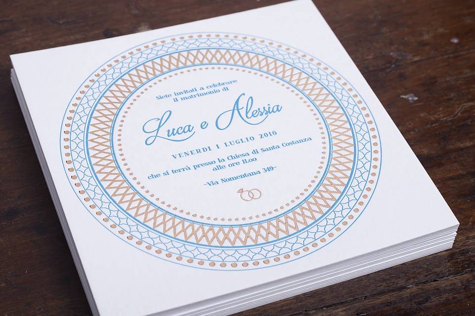 Copper letterpress invitation