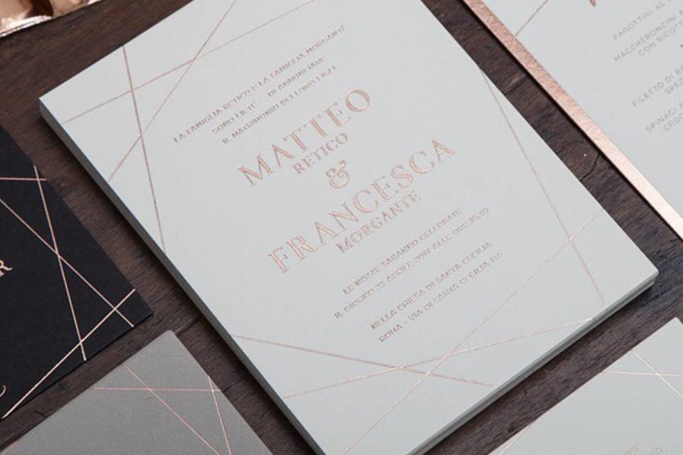 Rose gold hot foil invitation