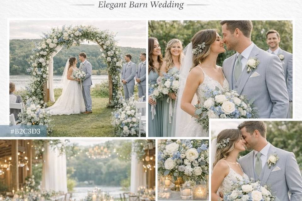 Dusty blue soft sage and ivory