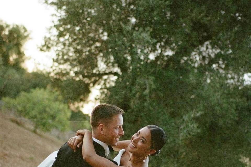 Bride and groom in the garden