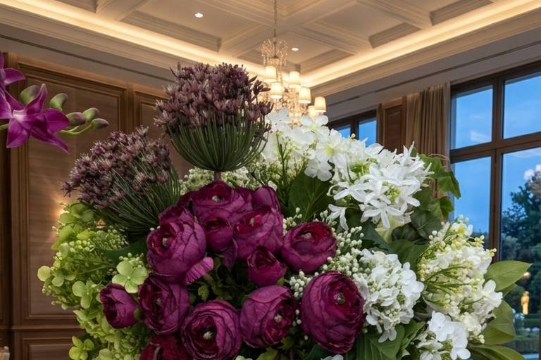 Composizione con fiori bordeau