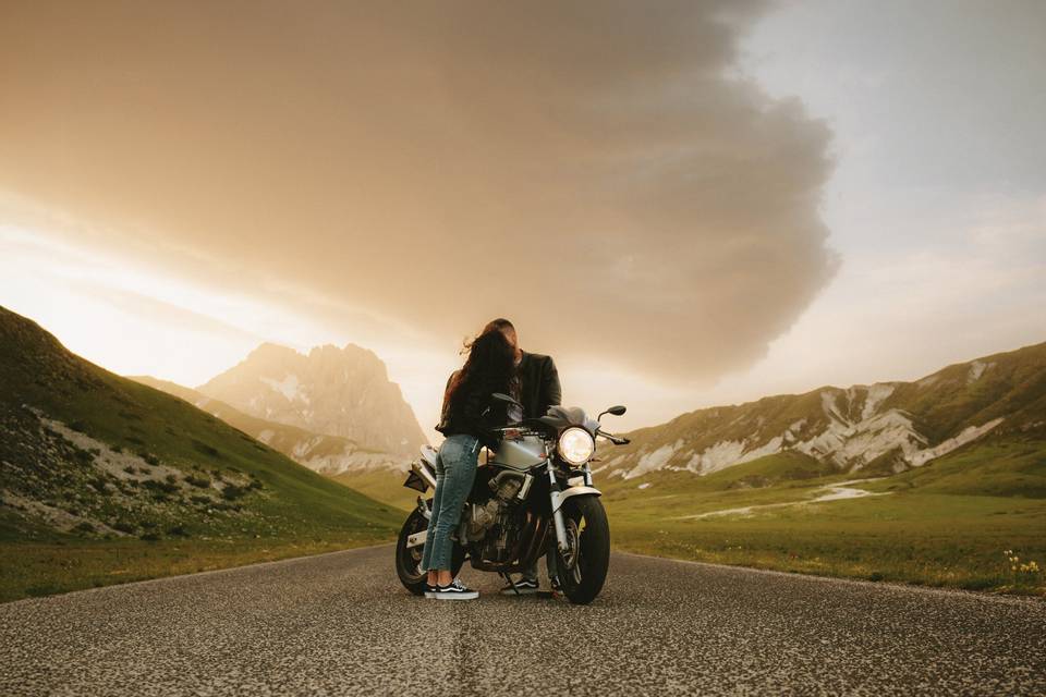 Couple shoot with motorcycle