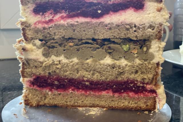 Torta lampone/pistacchio/vanil