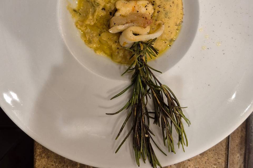 Crema di ceci e spiedini calam