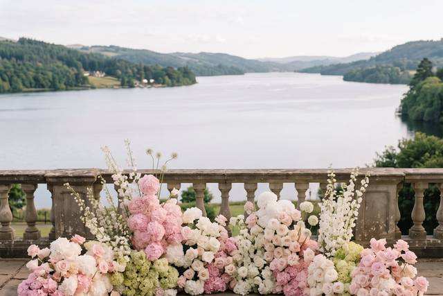 Pink and white arch