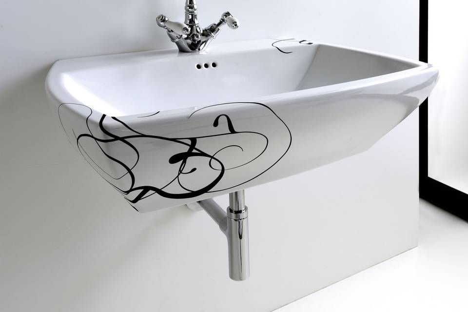 Lavabo sospeso Jazz decoro Lettering bianco nero